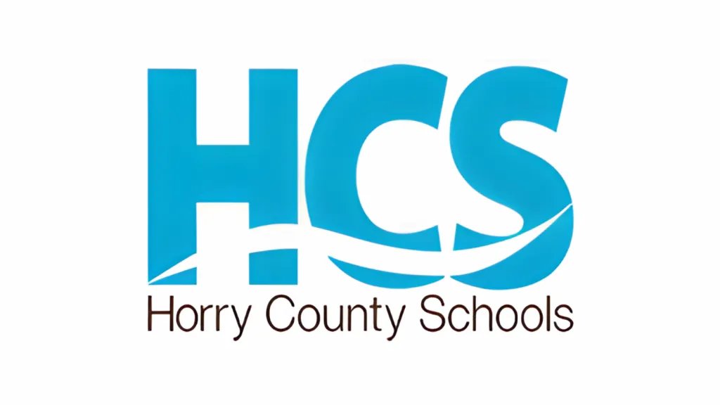 Horry County logo. Large capitalized HCS. Horry County Schools.