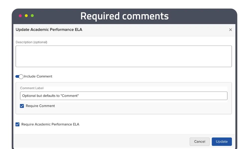 Required comments in forms product screenshot