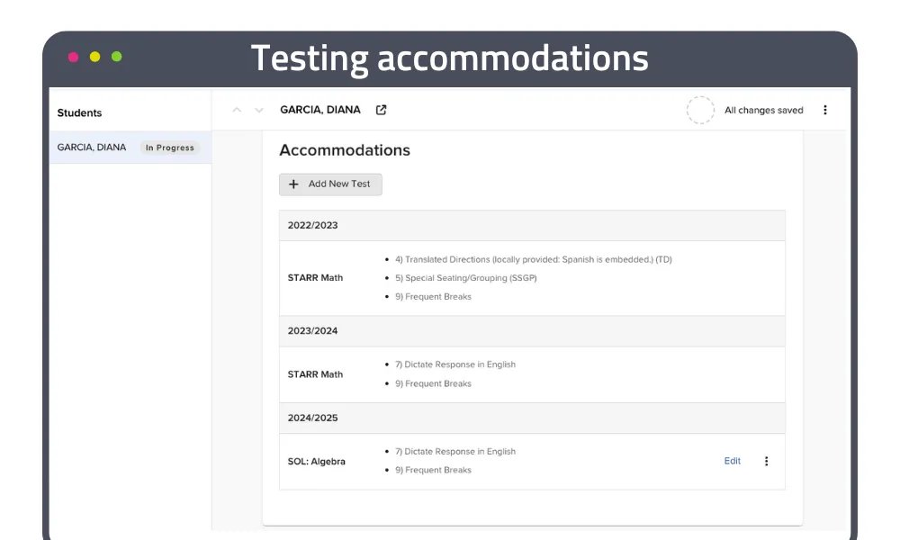 Testing accommodations product image