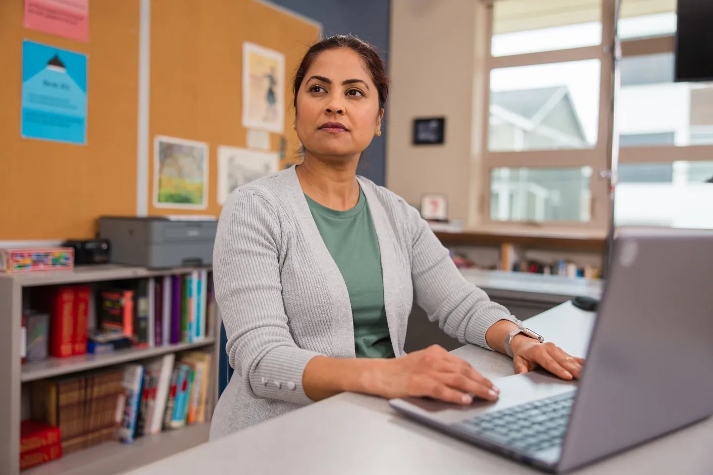 Teacher at computer