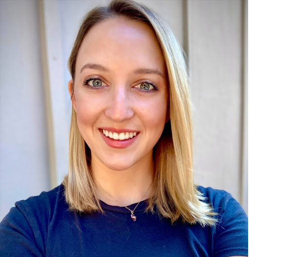 A headshot of the author, Gabby Glumac. She is smiling and has blond hair.